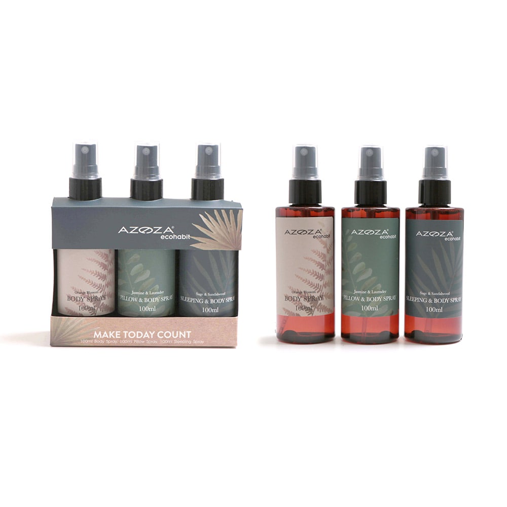 Azoza Eco aroma spray 3-pack - kropsspray, hovedpudespray og søvnspray, 3 x 100 ml