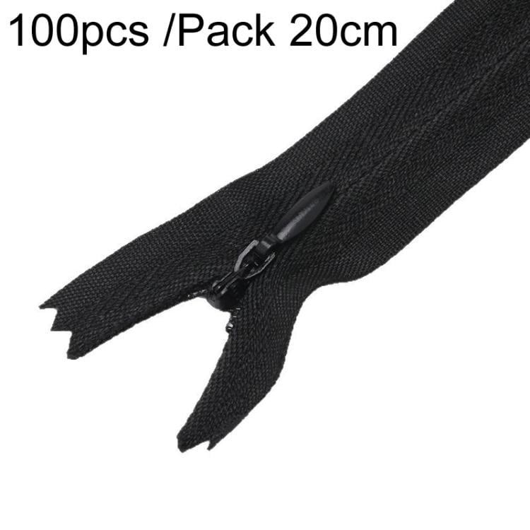 Usynlige lynlåse 20 cm 100-pak - Svart
