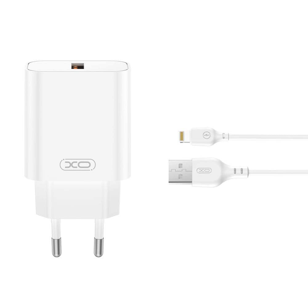 XO USB-oplader med USB QC 18W + USB til Lightning-kabel