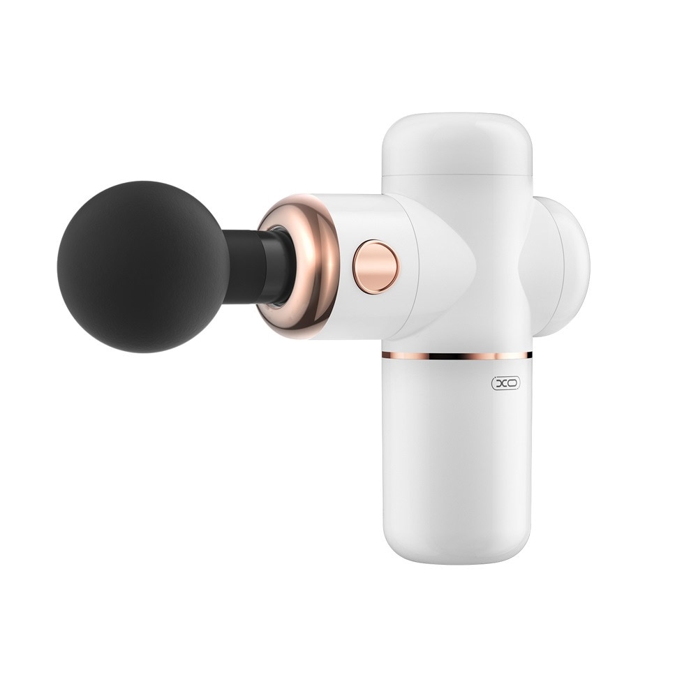 XO massagepistol med 3000 mAh batteri og 5 massagehoveder - Hvid