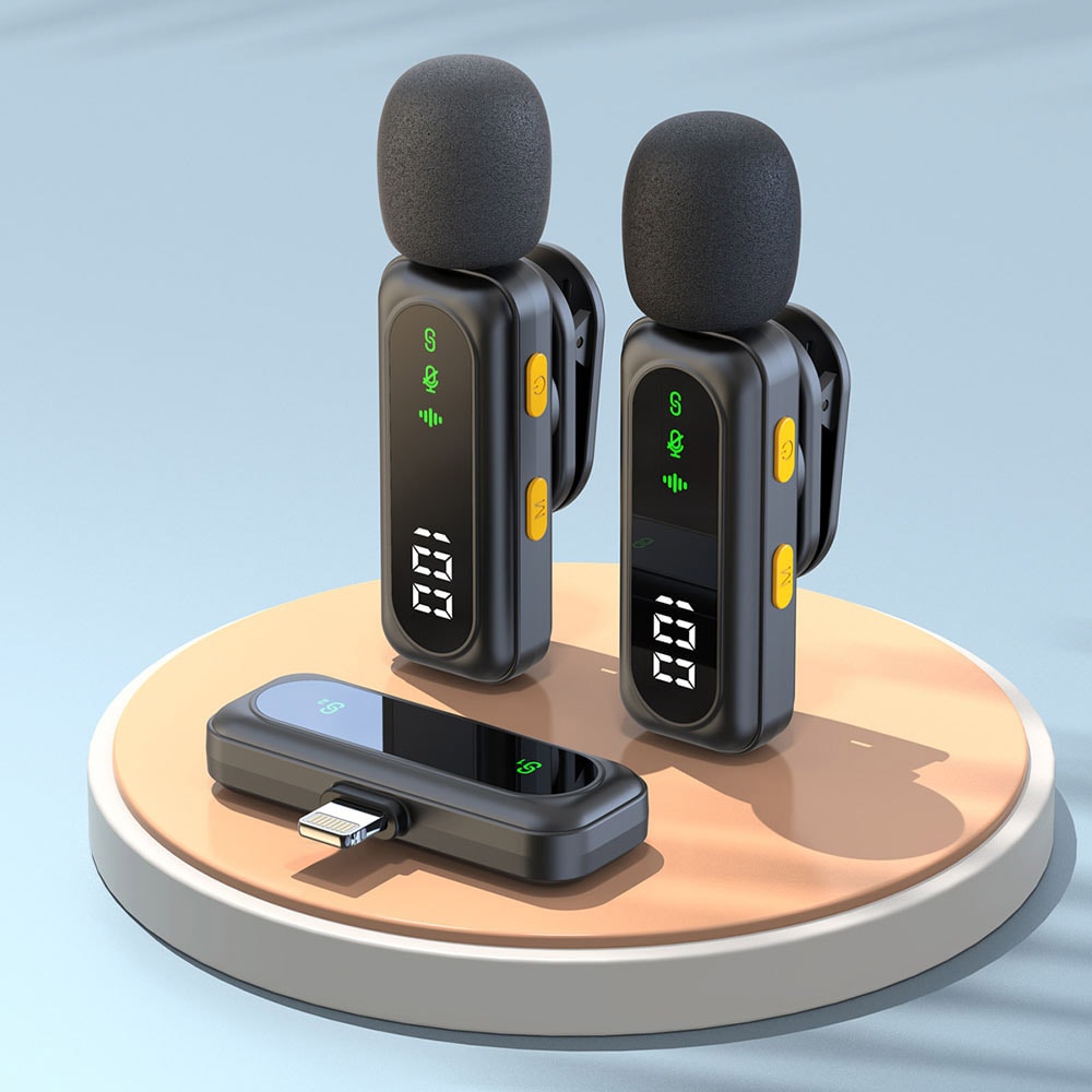Trådløs lavalier-mikrofon - 2 mikrofoner med en modtager med Lightning-stik
