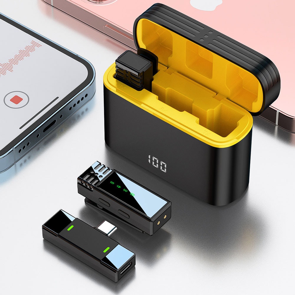 Trådløs lavalier-mikrofon - 2 mikrofoner med USB-C-modtager og opladningsetui