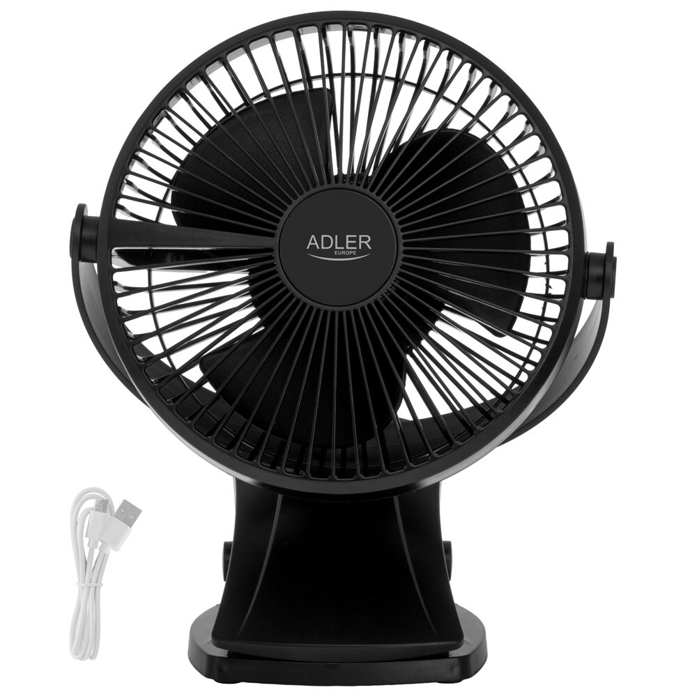 Genopladelig bordventilator med klemme / lydsvag 360° USB-ventilator / campingventilator / drejelig ventilator