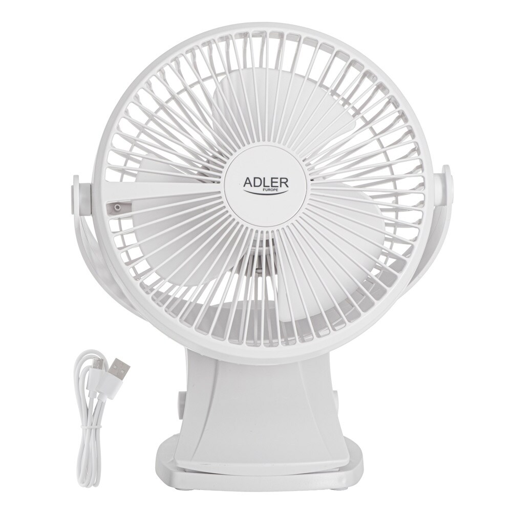 Genopladelig ventilator med klips - 3000 mAh, 360° rotation, USB-C-opladning - Hvid