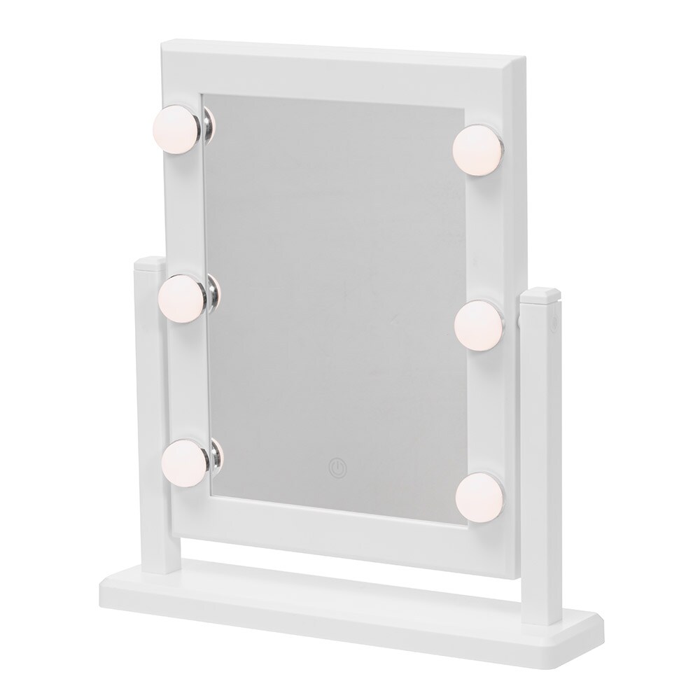 Make-up-spejl med 6 LED-lys og justerbart lys - Hvid