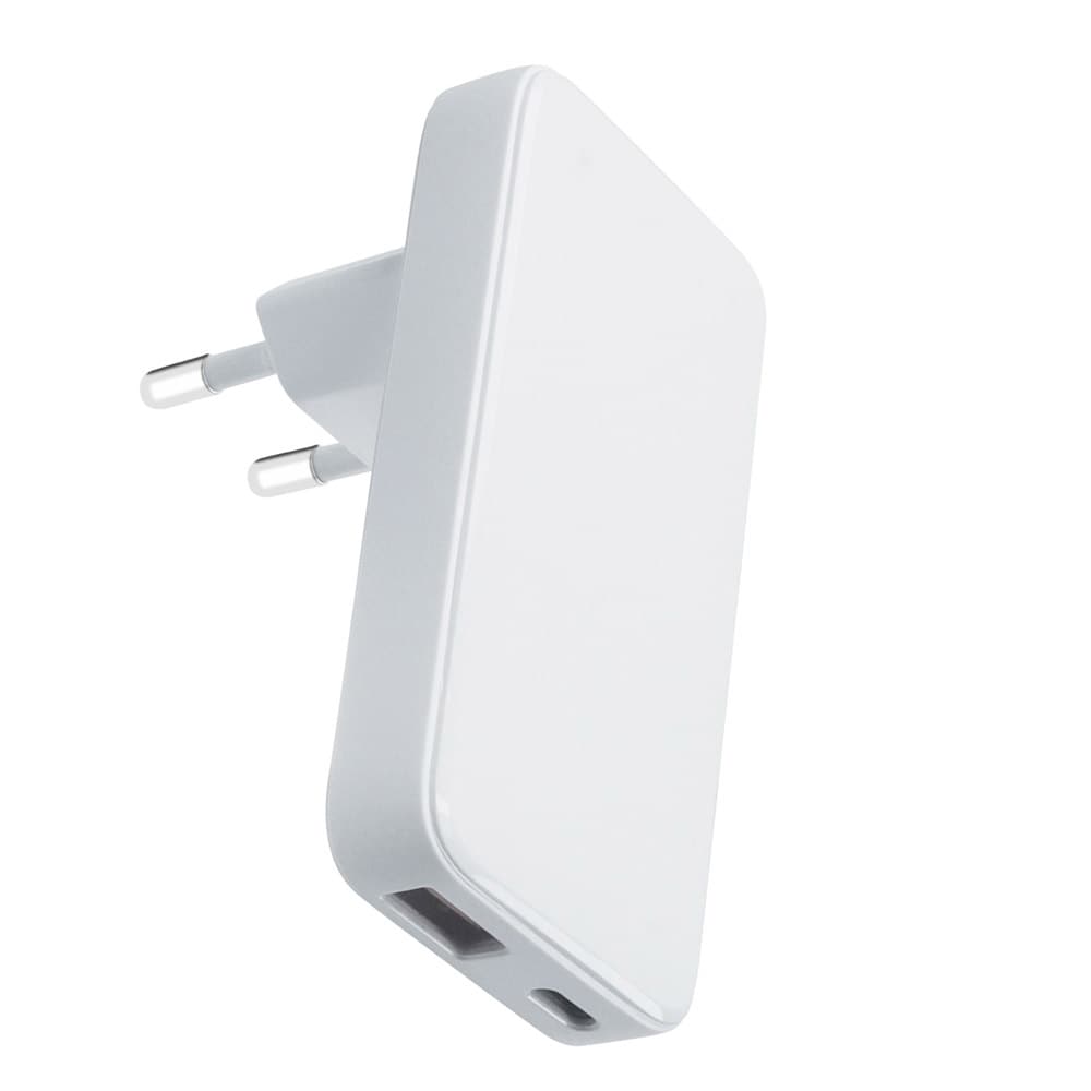 Qualo GaN Slim vægoplader med USB og PD USB-C 45W - Hvid