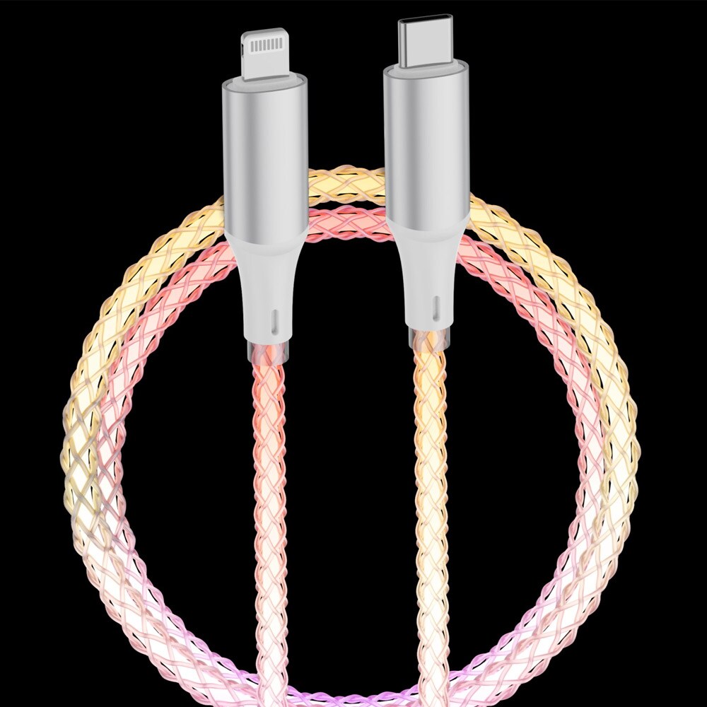 Qualo Glowing USB-kabel - USB-C til Lightning - hvid/sølv