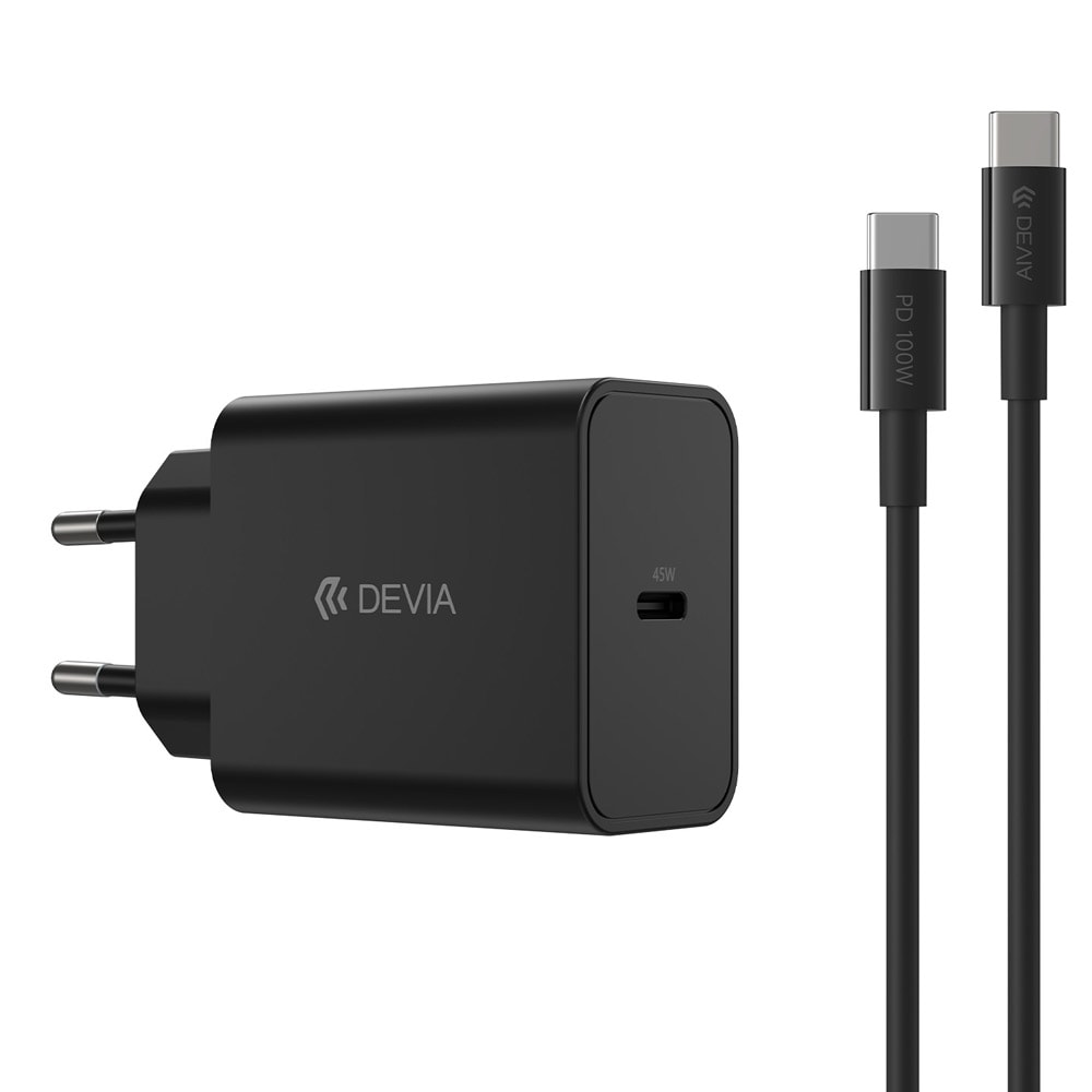 Devia USB-C-oplader med PD 45W 1x USB-C med USB-C-kabel