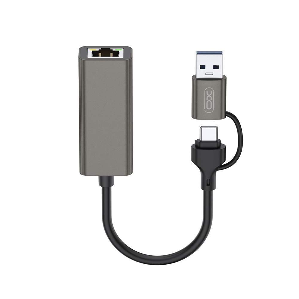 XO Netværksadapter HUB018 med USB og USB-C - RJ45