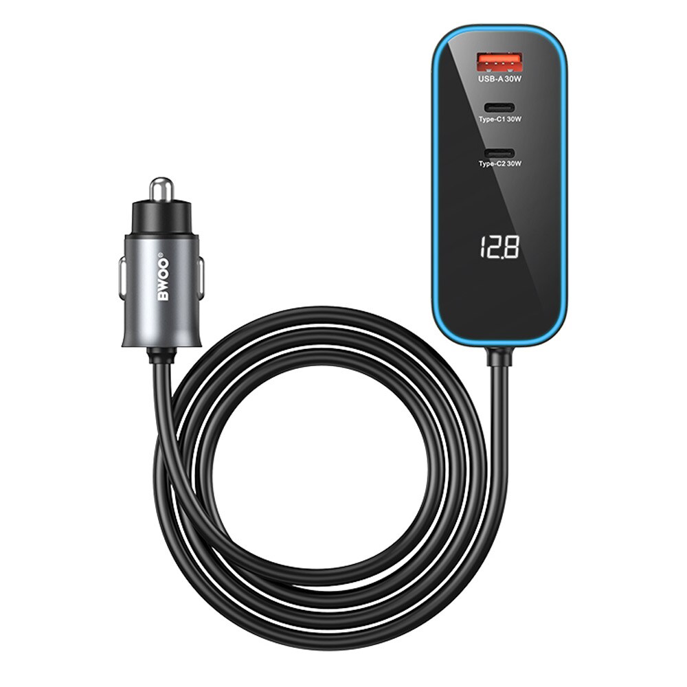 BWOO Biloplader med 2xUSB og 2xUSB-C PD 30W