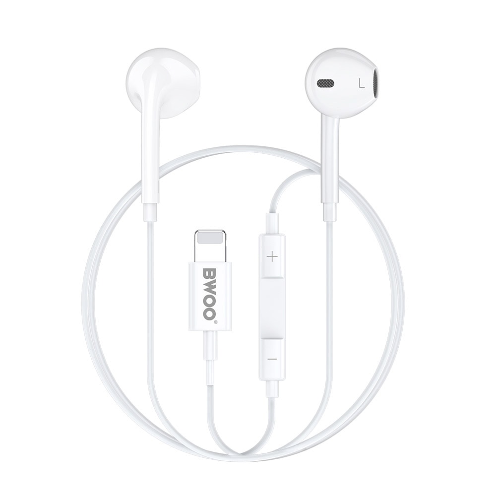BWOO In-Ear Headset med Lightning-stik og volumenkontrol - Hvid
