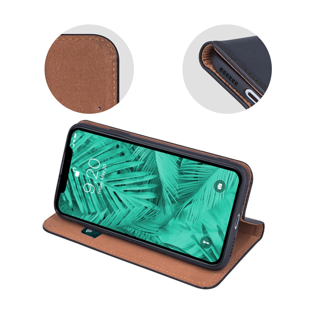 Læderetui med kortholder til iPhone 17 Pro - Sort