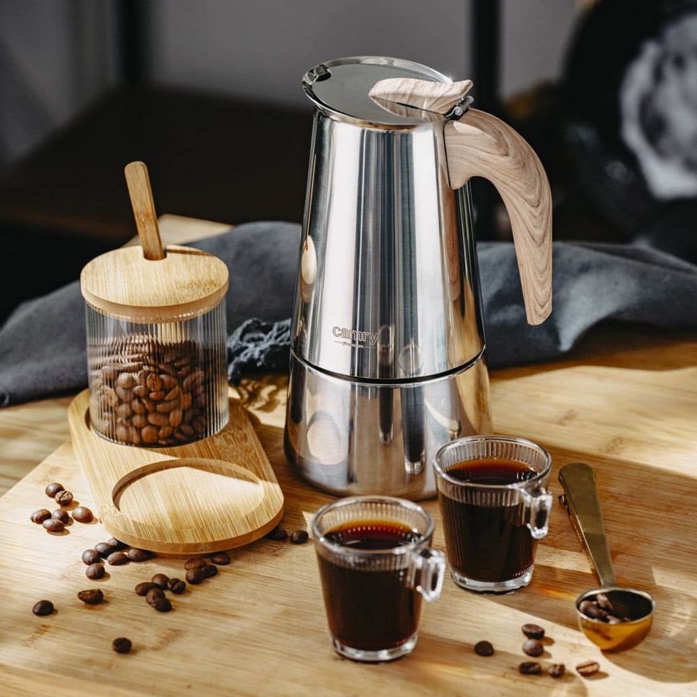 Espressokande i rustfrit stål med træhåndtag – 450 ml