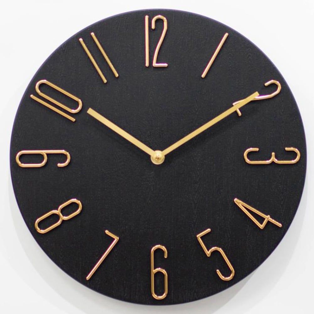 Minimalistisk analogt vægur 30 cm - Svart/guld