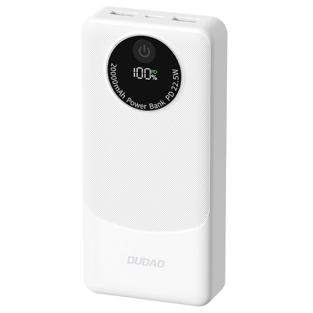 Dudao Powerbank 20.000 mAh 22,5 W PD med 2 × USB-A og USB-C – Hvid
