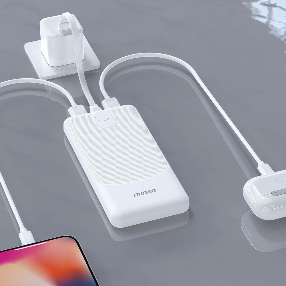 Dudao Powerbank 10000 mAh 2,4A med 2 × USB-A – Hvid