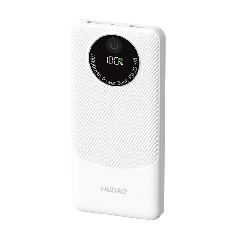 Dudao Powerbank 10000 mAh – PD 22,5 W med USB-C og 2×USB-A – Hvid