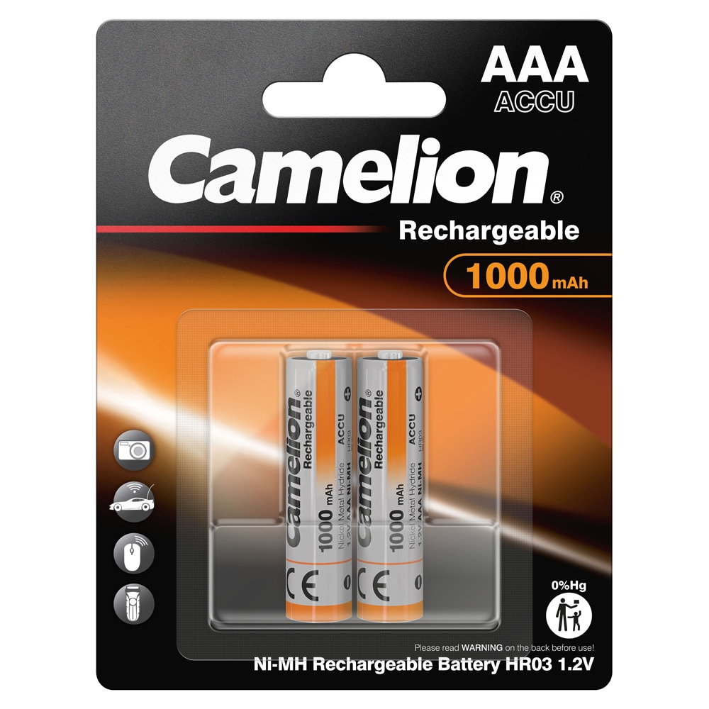 Camelion Ni-MH HR03 AAA genopladelige batterier 1000mAh 1.2V 2-pack