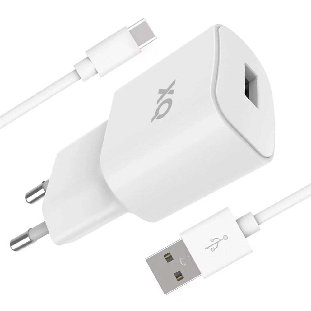 Freenet vægoplader med USB 12W + USB-kabel - hvid