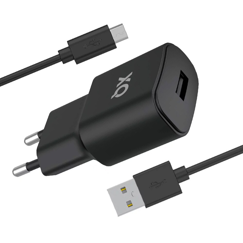 Freenet vægoplader med USB 12W + MicroUSB-kabel - Svart