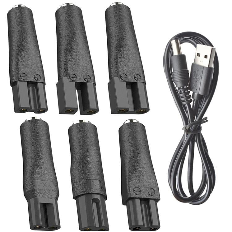 USB-opladningskabel til barbermaskine 5,5 x 2,1 mm med 6 adaptere