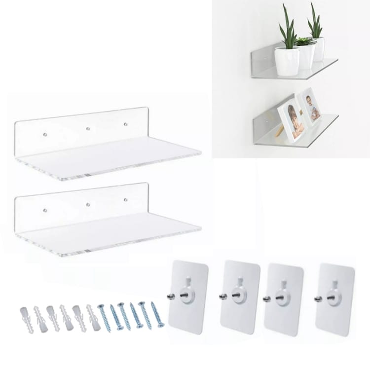 Væghylder i klar plast 30x15x6,3cm 2-pak