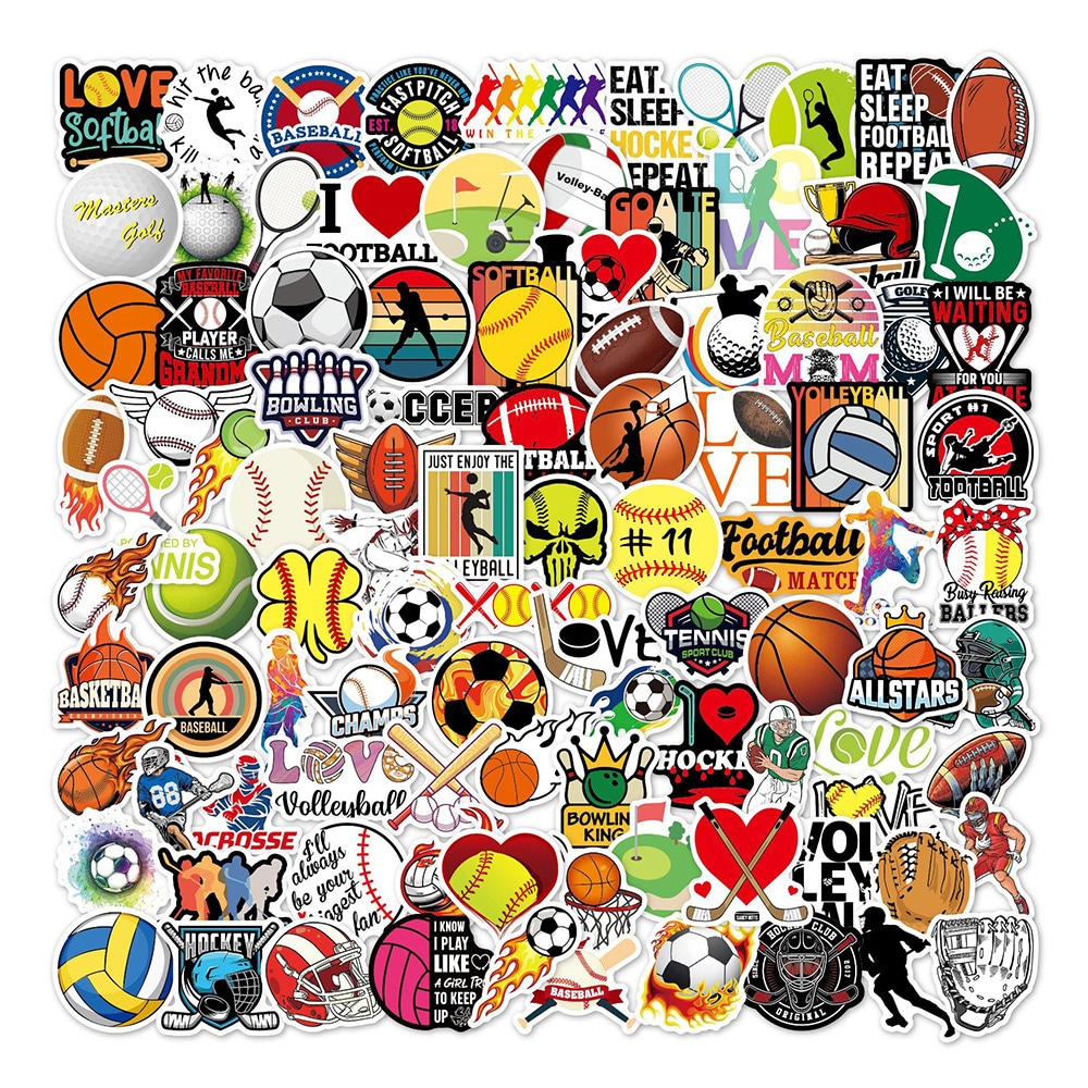 Klistermærker med sportstema i 100-pak