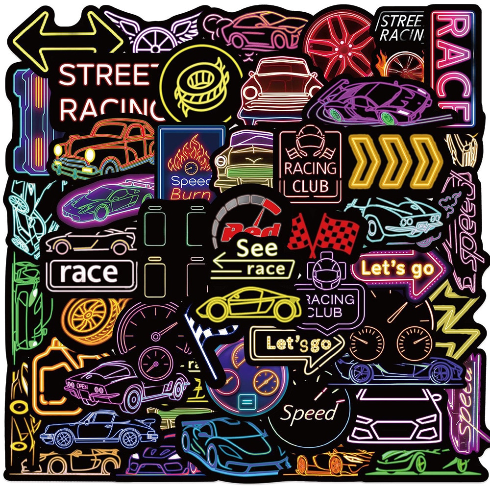 Racerklistermærker neon 50-pak