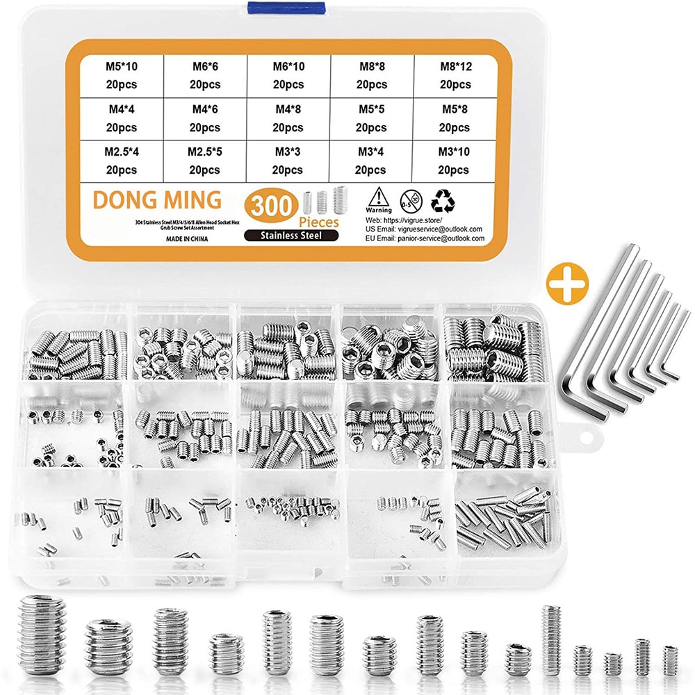 Skruer uden hoved med indvendig sekskant i rustfrit stål 300 stk