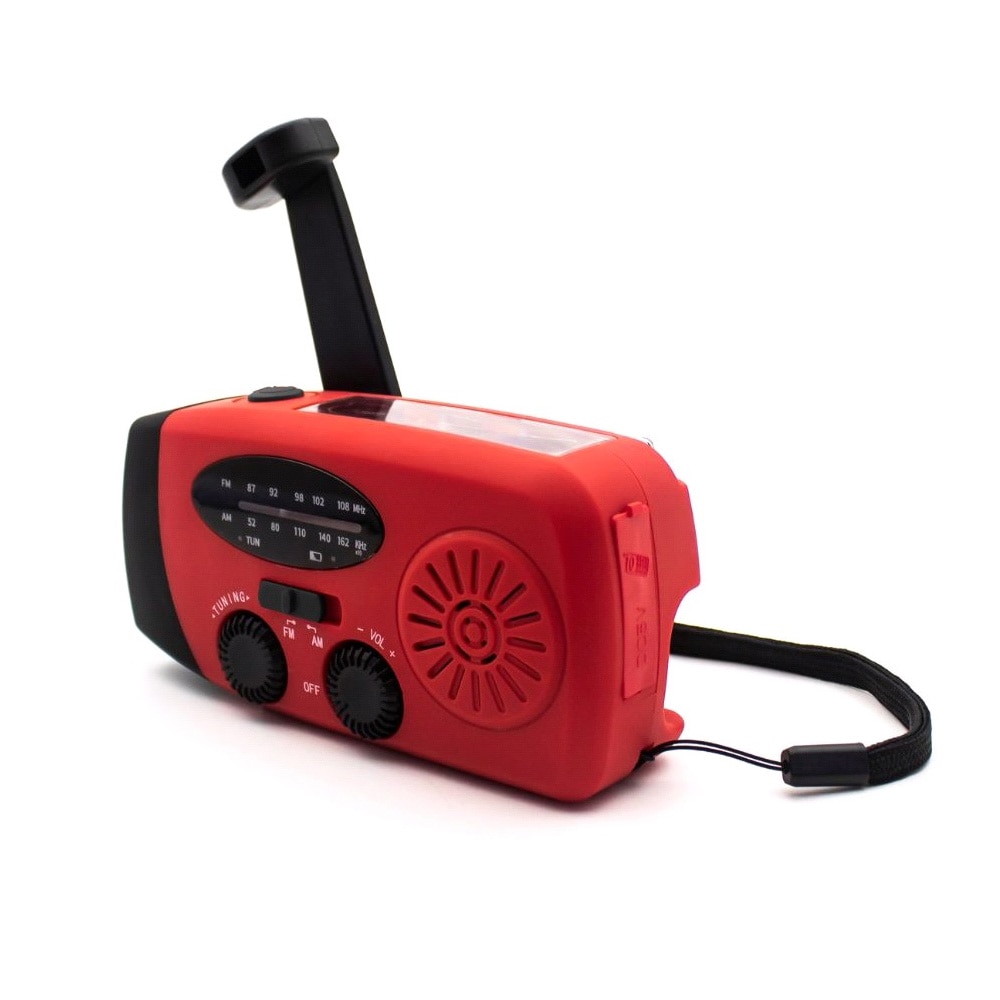 United ESR2534 Nødradio med powerbank, solcellepanel og håndsving - Rød