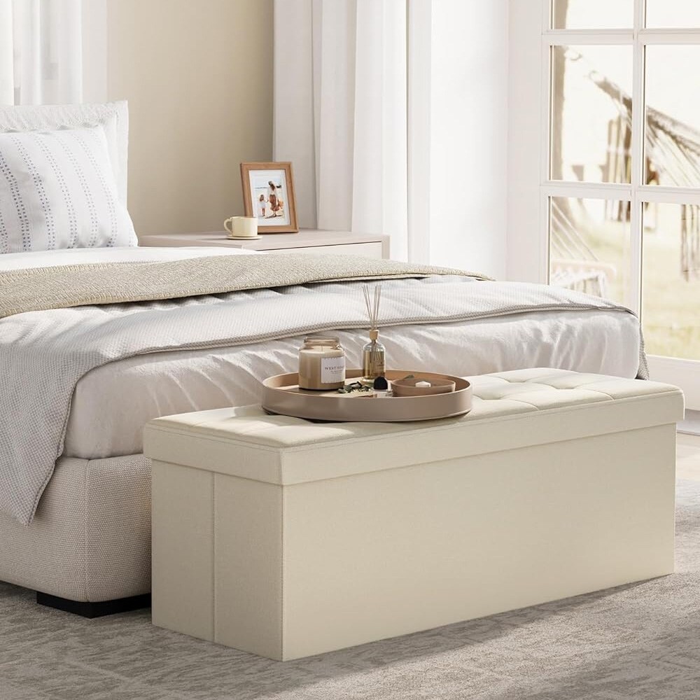 Stor fodskammel med opbevaring 110 × 38 × 38 cm - Beige