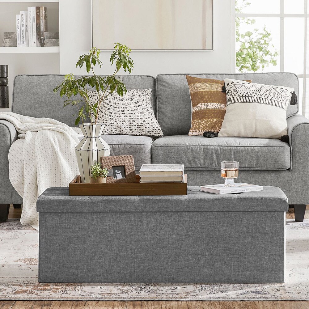 Stor fodskammel med opbevaring 110 × 40 × 38 cm - Grå