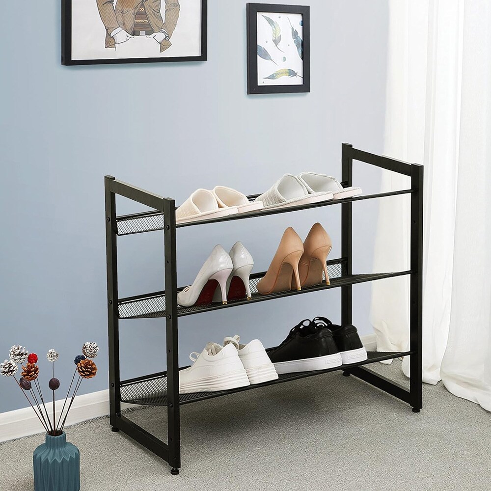 Skostativ med 3 justerbare hylder - Svart