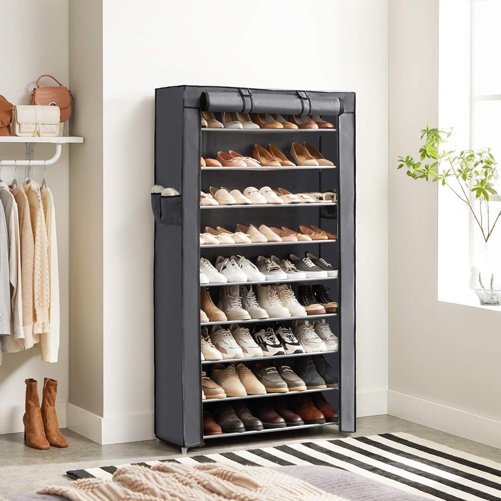 Skoreol med 10 hylder og støvbeskyttelse - Grå