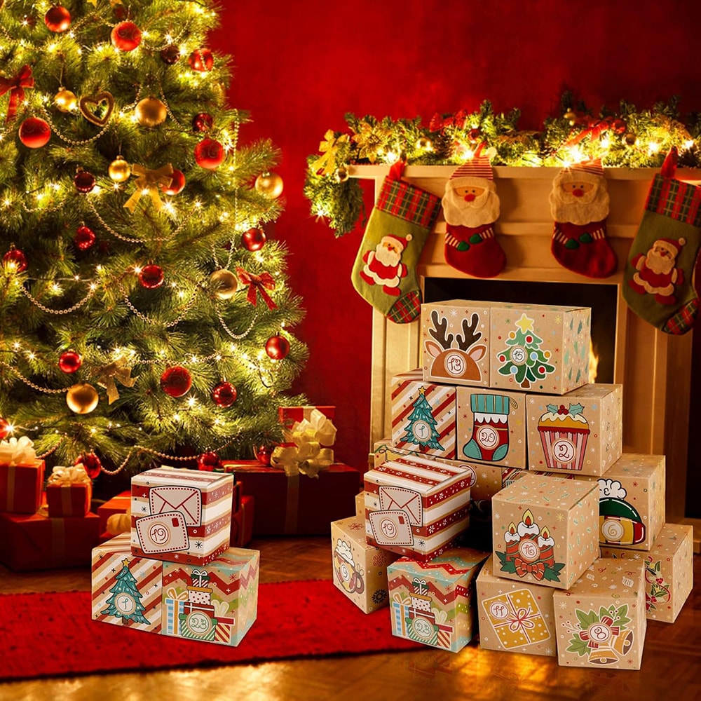 Adventskalender med 24 nummererede låger - Beige