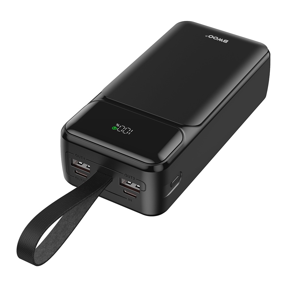 BWOO 65W Powerbank 30000mAh med 2xUSB, 1xUSB-C og LCD-skærm - Svart