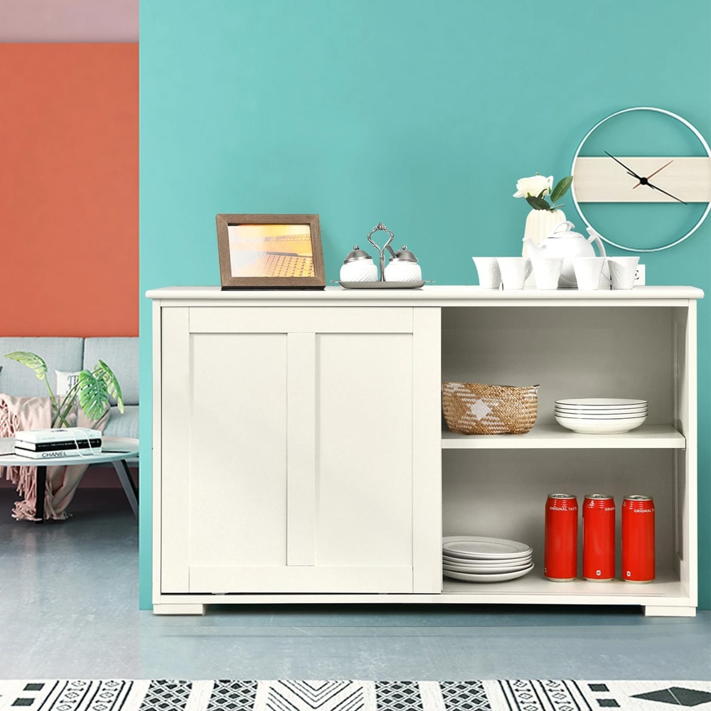 Opbevaringsskab med skydedør 107 × 33 × 63 cm - Cremehvid