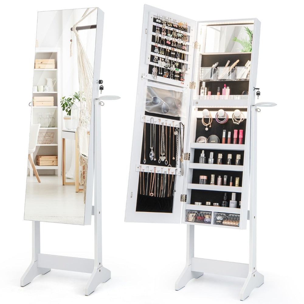 Spejlskab med LED-belysning til smykker og makeup – Hvid