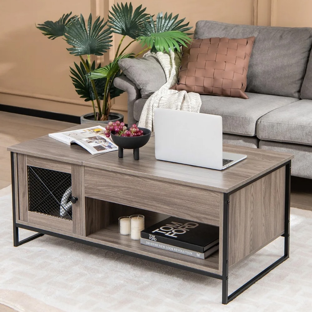 Sofabord med løftbar bordplade og opbevaring