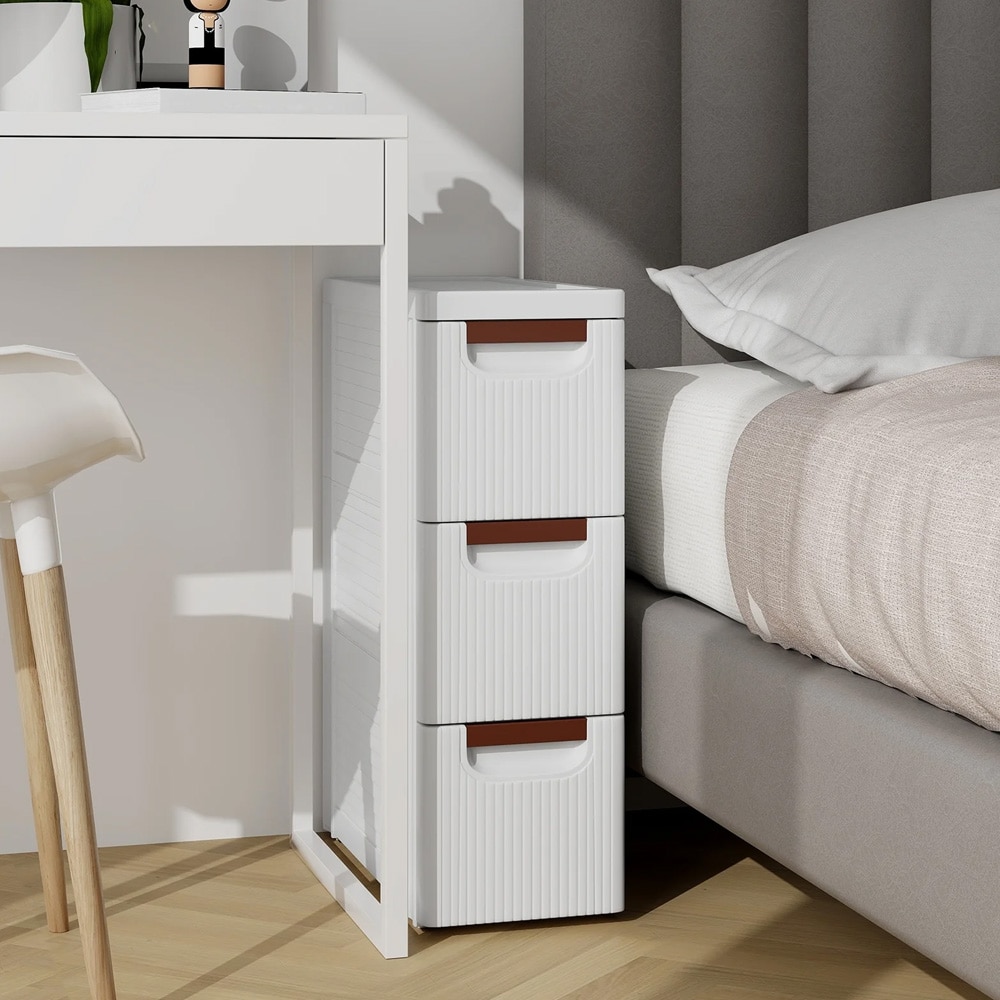 Smal kommode / hurts med 3 skuffer og hjul – Hvid