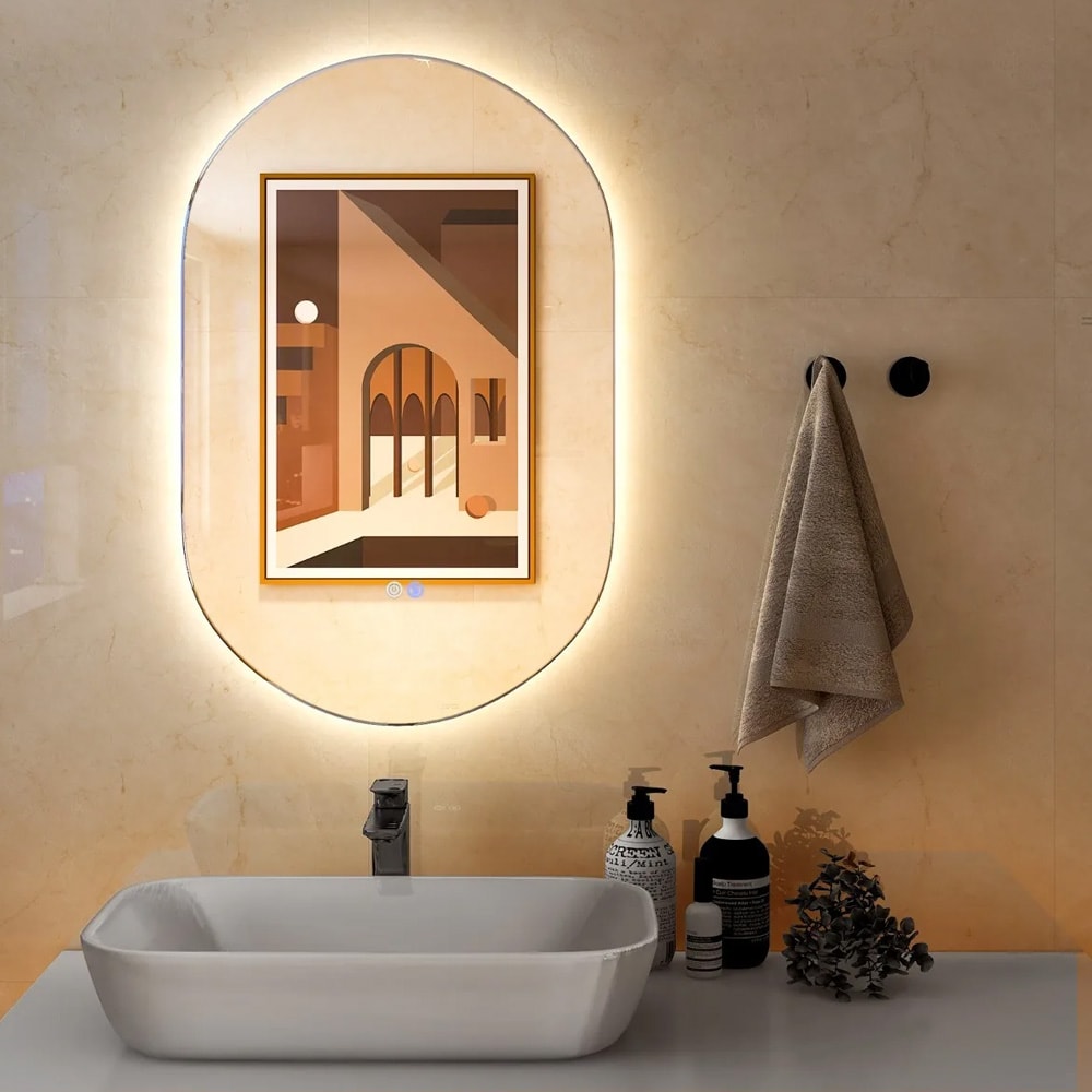 Oval spejl 80 × 50 cm med LED-belysning