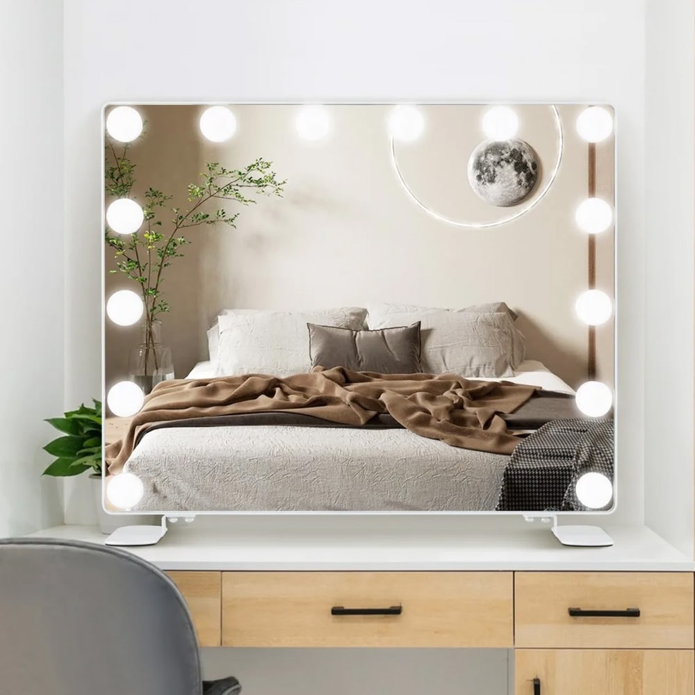 Makeup-spejl LED 50 × 40 cm med touch – Hvid