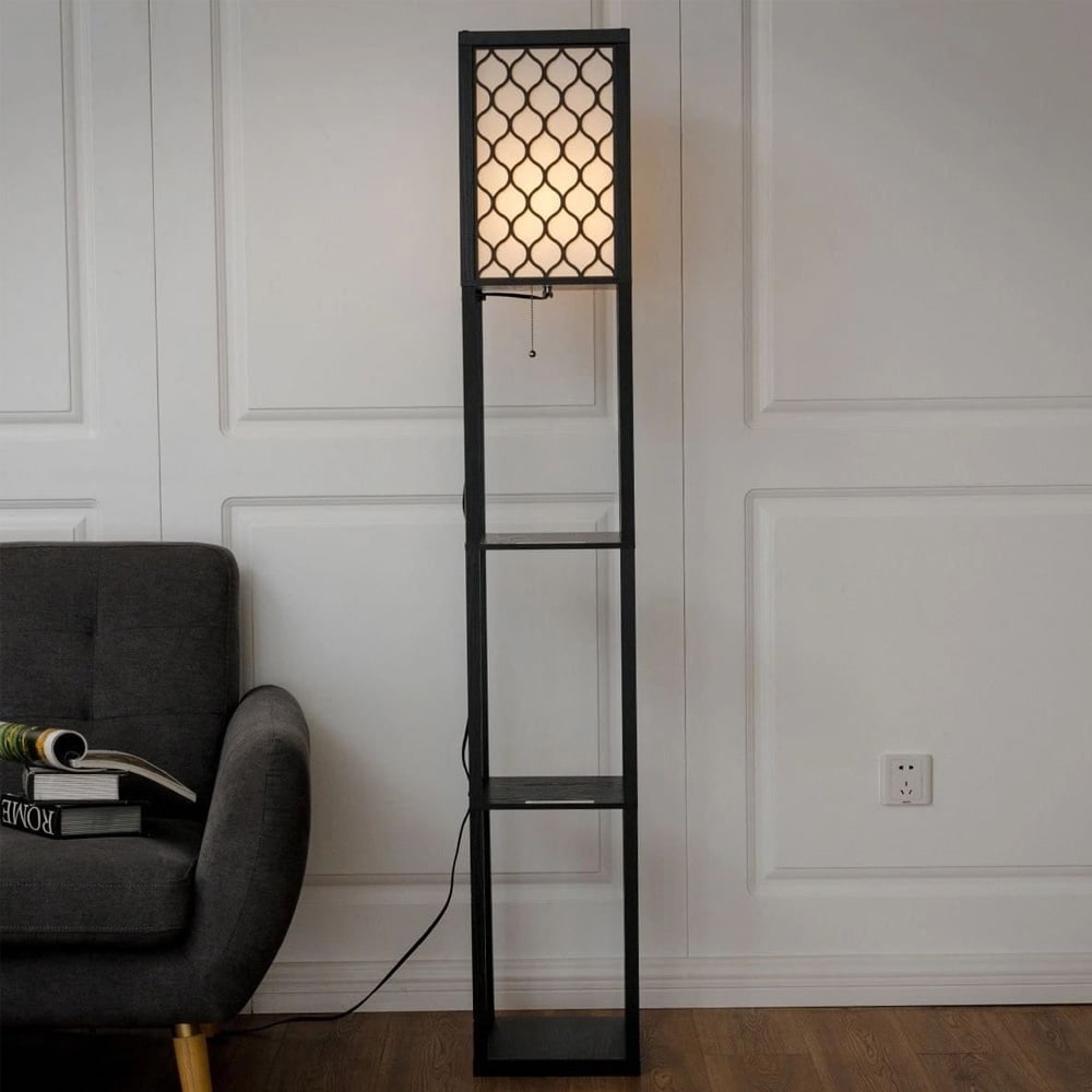 Bogreol med integreret lampe – sort
