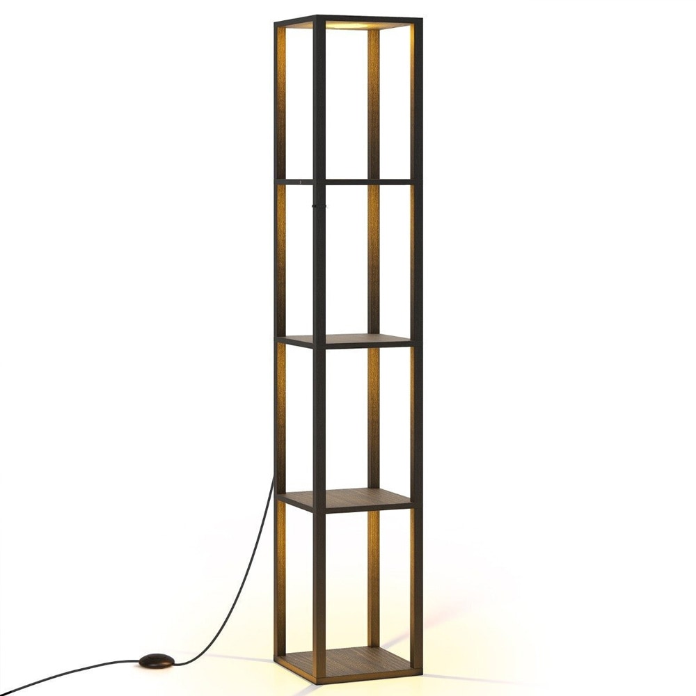 Gulvlampe med hylder og dæmpbart LED-lys