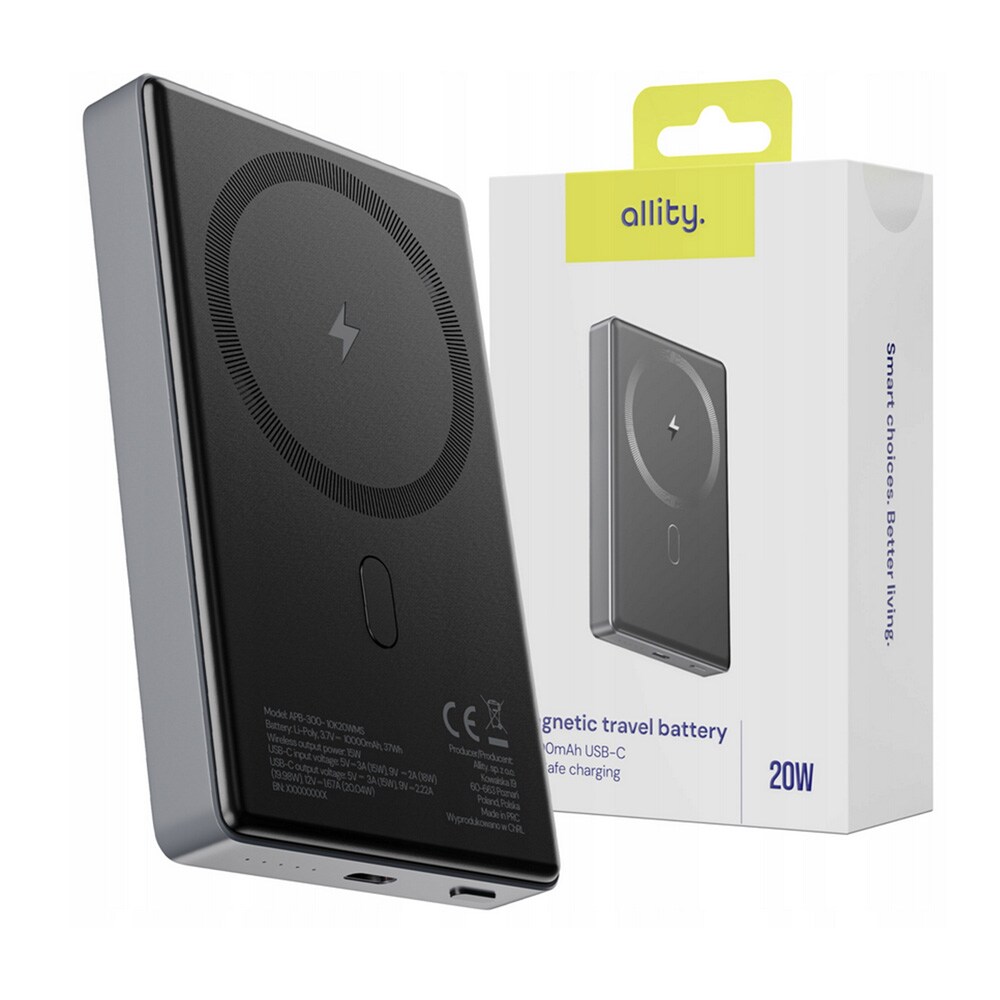 Allity Powerbank 10000 mAh med MagSafe og 20W PD/QC