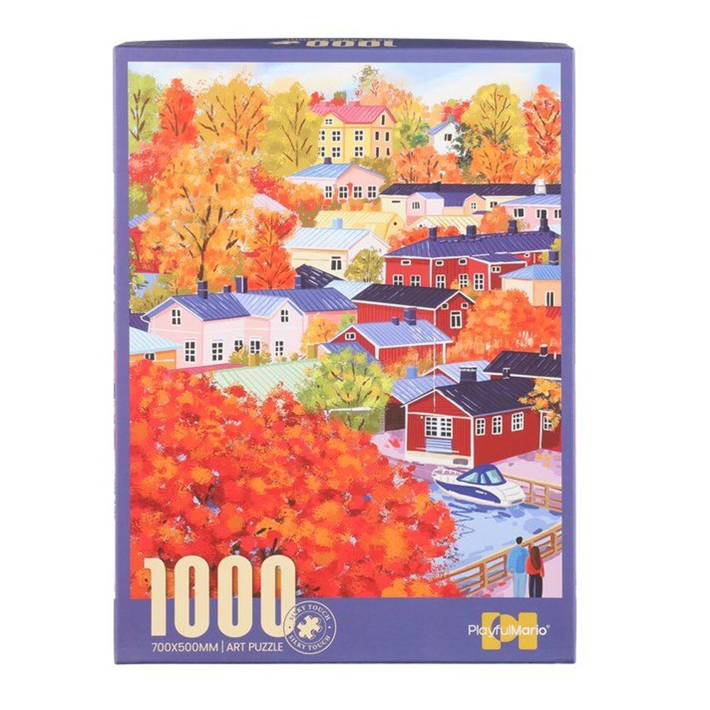 Puslespil med 1000 brikker med farverigt efterårstema