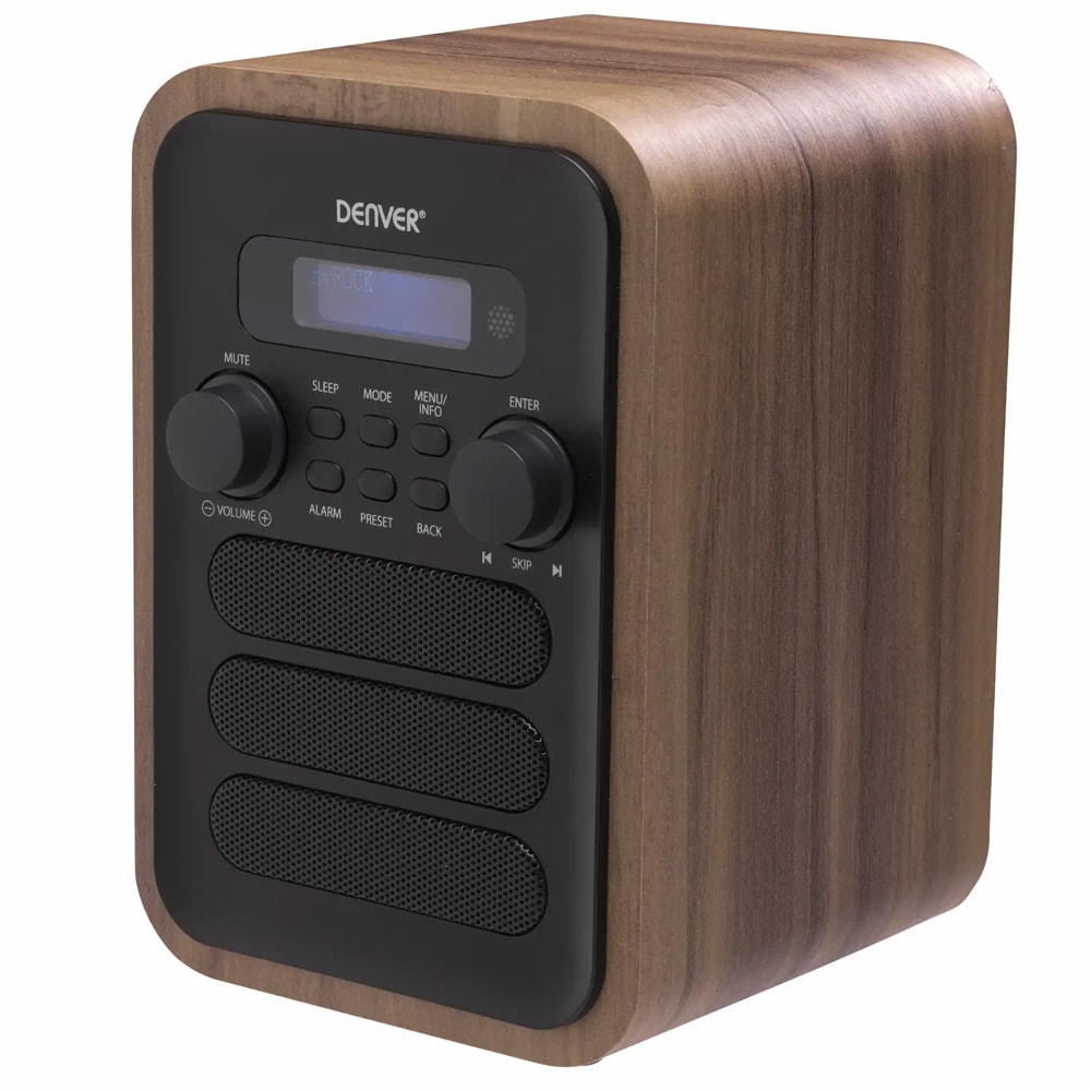 Denver DAB-48GREY digitalradio med Bluetooth og FM - grå/træ