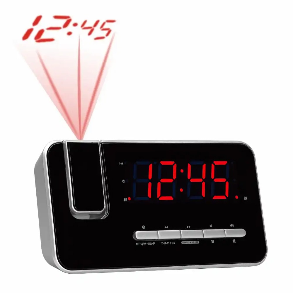 Denver clockradio med projektion og dobbelt alarmfunktion