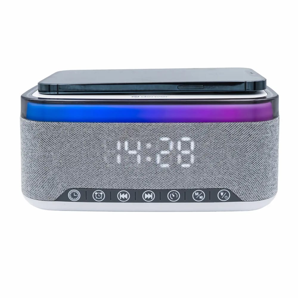 Denver Clockradio med bluetooth og trådløs opladning - Grå