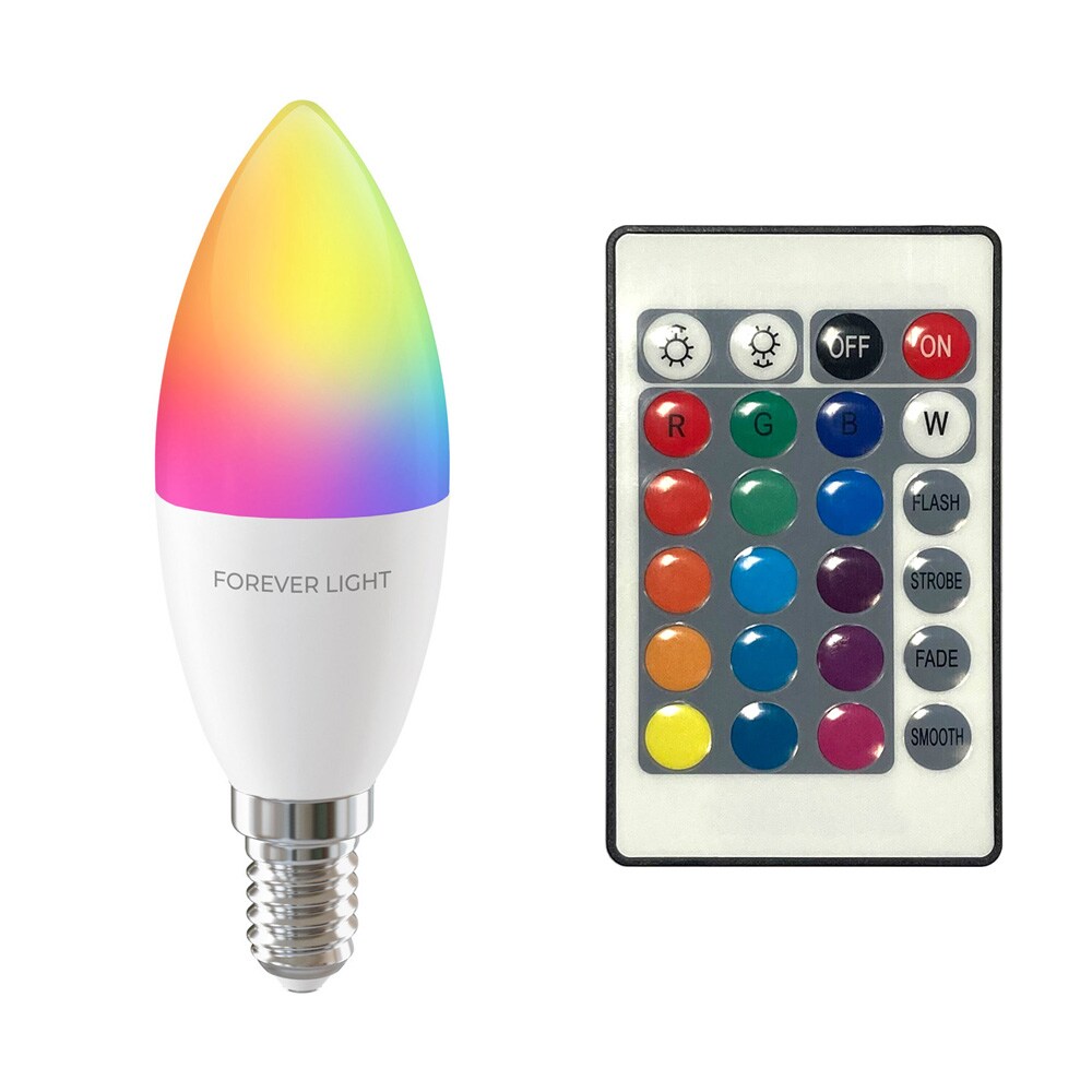 LED-pære RGB E14 C37 5W 500lm 4000K med fjernbetjening